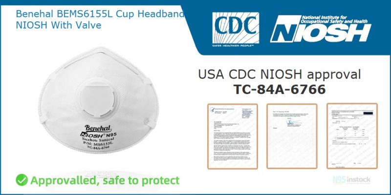 benehal ms6155l ms6115 head wearing light weight with protecting genuine n95 certification cdc niosh bems6155l cup headband niosh with valve