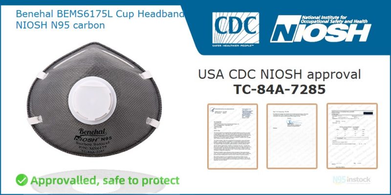 benehal ms6175 niosh headband carbon n95 tc 84a 7285 instock original certification cdc niosh bems6175l cup