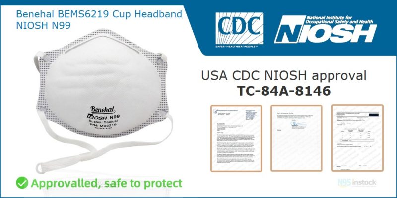 benehal ms6219 n99 instock n95 filtering facepiece cup cdc niosh bems6219 headband niosh