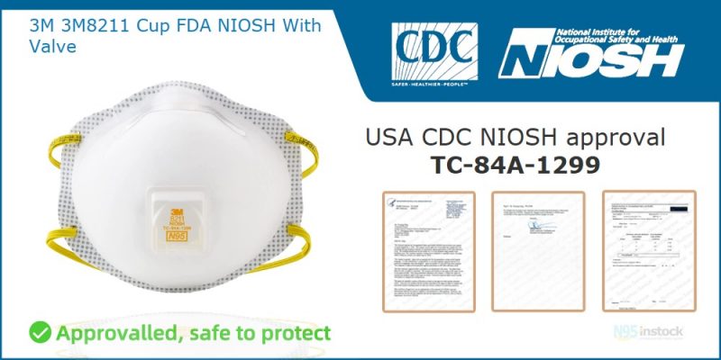 3m 8211 n95 cdc mask boexed filter n95 niosh 3m8211 cup fda niosh with valve