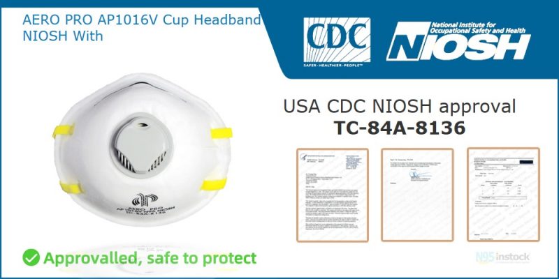 aero pro ap1016v valved instock valvemask n95 with original cdc niosh cup headband niosh product