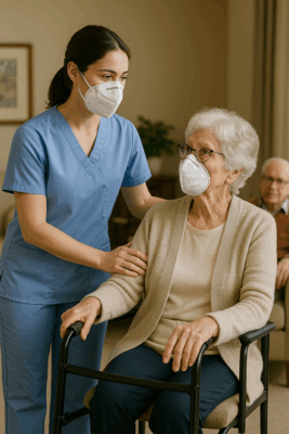 Nurses with n95 masks in nursing homes